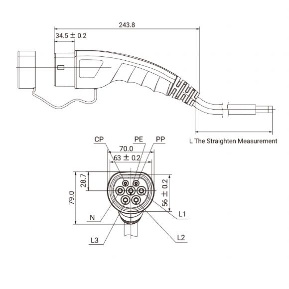 AC Typ 2 Ladestecker für Elektrofahrzeuge, 1/3-phasig, 16/32 A, ECO - EU-A02